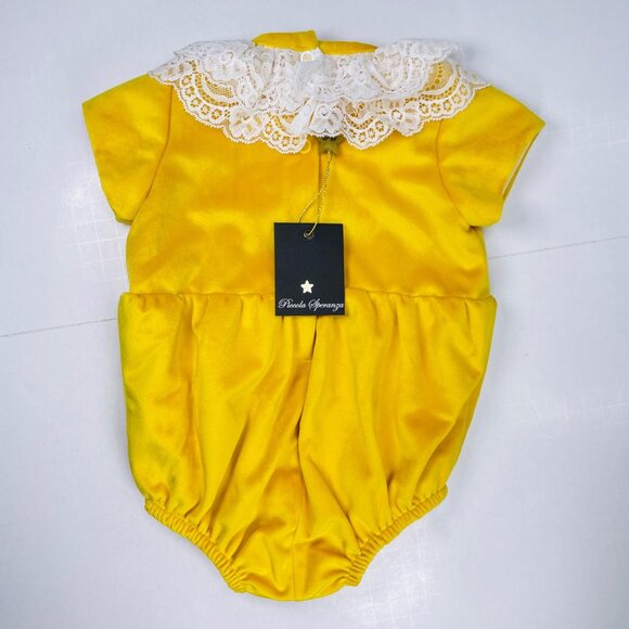 NWT Piccola Speranza Marigold Yellow Lace Ruffle Collar Bubble Romper Outfit 3m - Picture 5 of 11